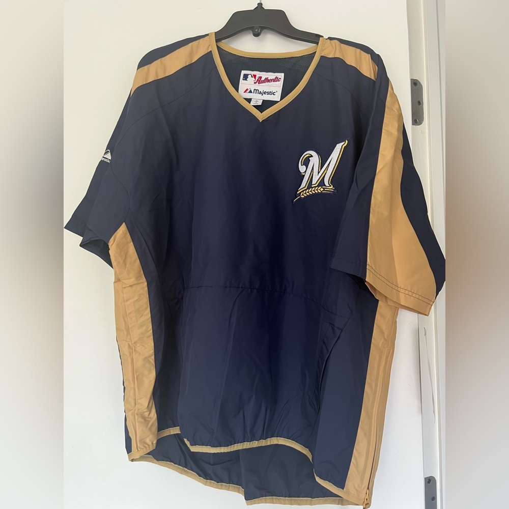 NWT- Vintage Men’s Brewers baseball, short sleeve wind breaker 3/4 zip